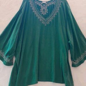 Roamans Boho Hippie Embroidered V Neck Size 4X Tunic Top